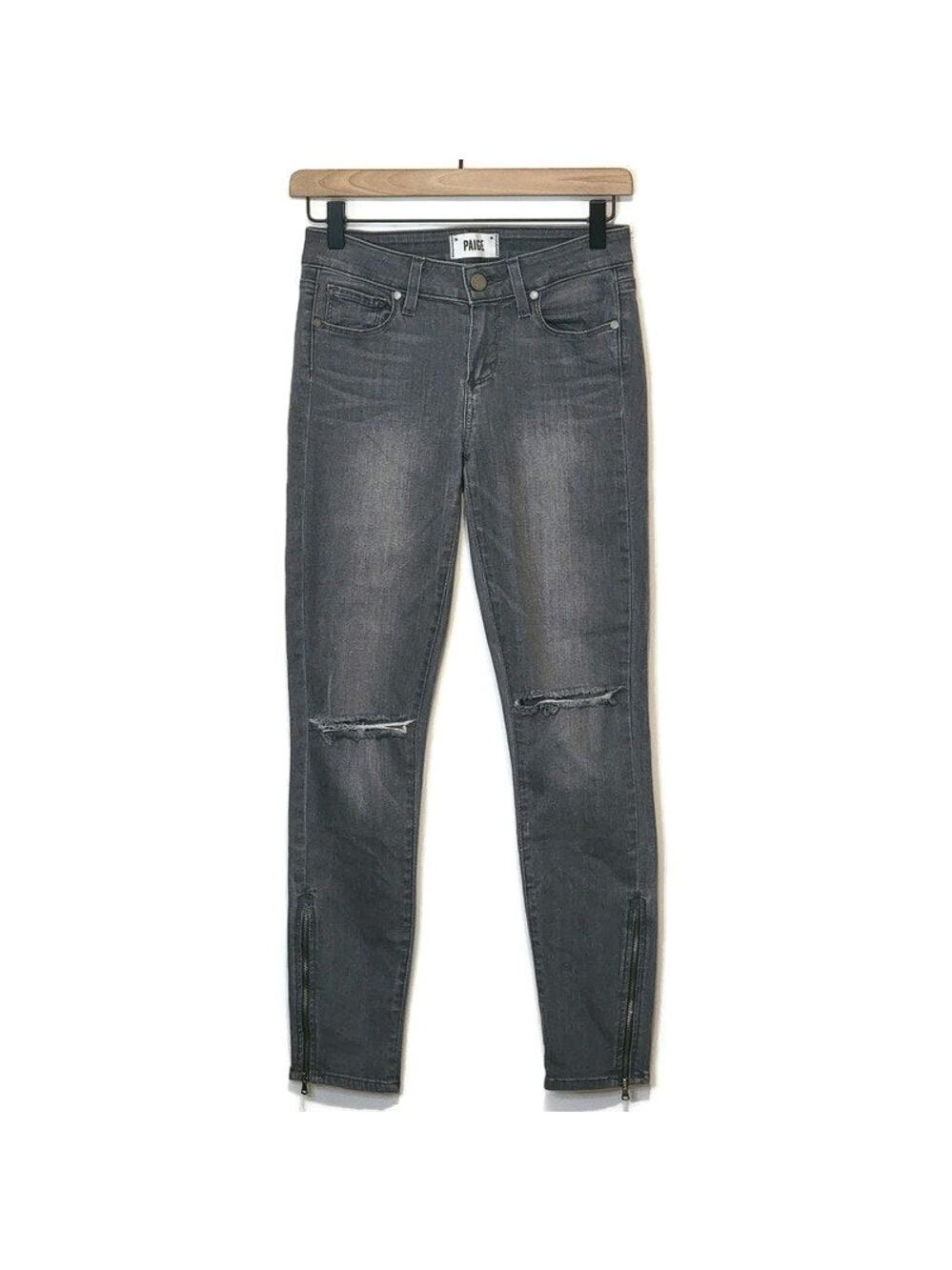 Paige Verdugo Ankle Gray Skinny Jean Mid Rise Distressed Knee Zip Ankle Denim 26